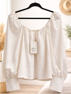 Before You Elegant Off-Shoulder Puff Sleeve Blouse in Ivory